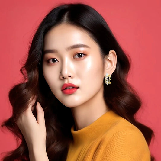 Korean Style Pearl Hoop CZ Dangle Earrings