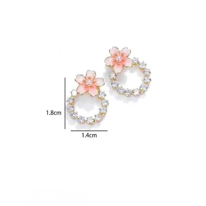 Gold Plated Crystal Flower Stud Earrings Korean Style Women