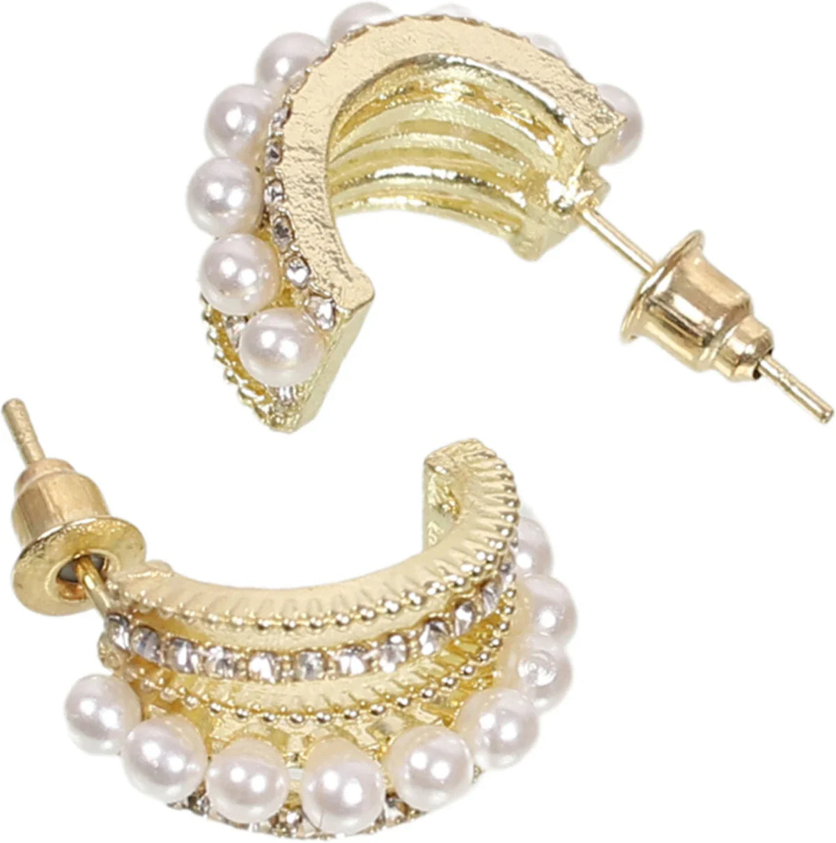 Korean Style Pearl Hoop CZ Dangle Earrings
