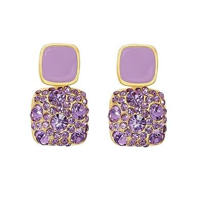 Premium Purple Square Crystal Earrings Korean Style Jewelry