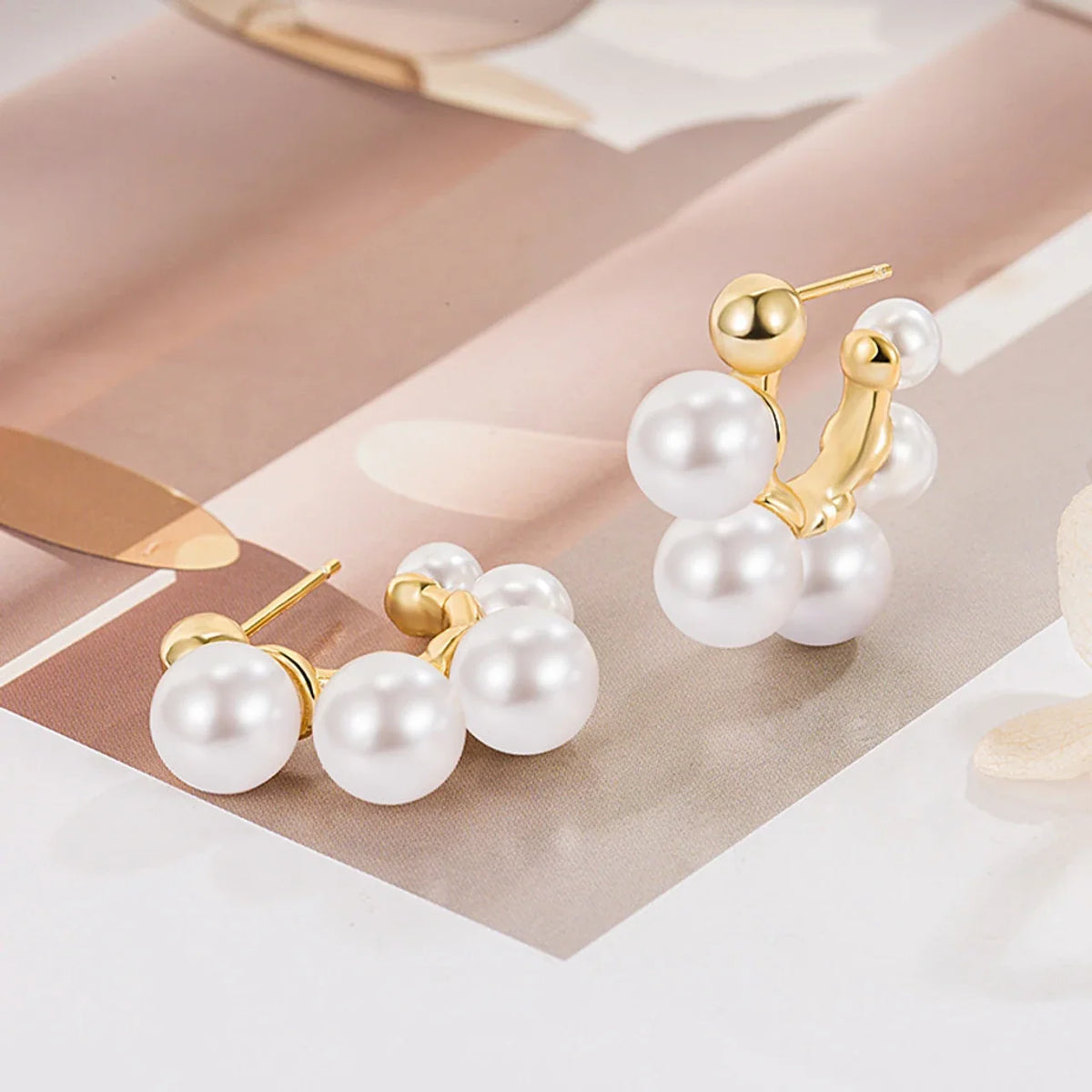 Elegant Gold Plated Pearls Earrings | Trendy Statement Hoop Style