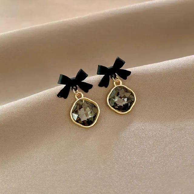 Ucancart Latest Stylish Black Bow Drop Earrings