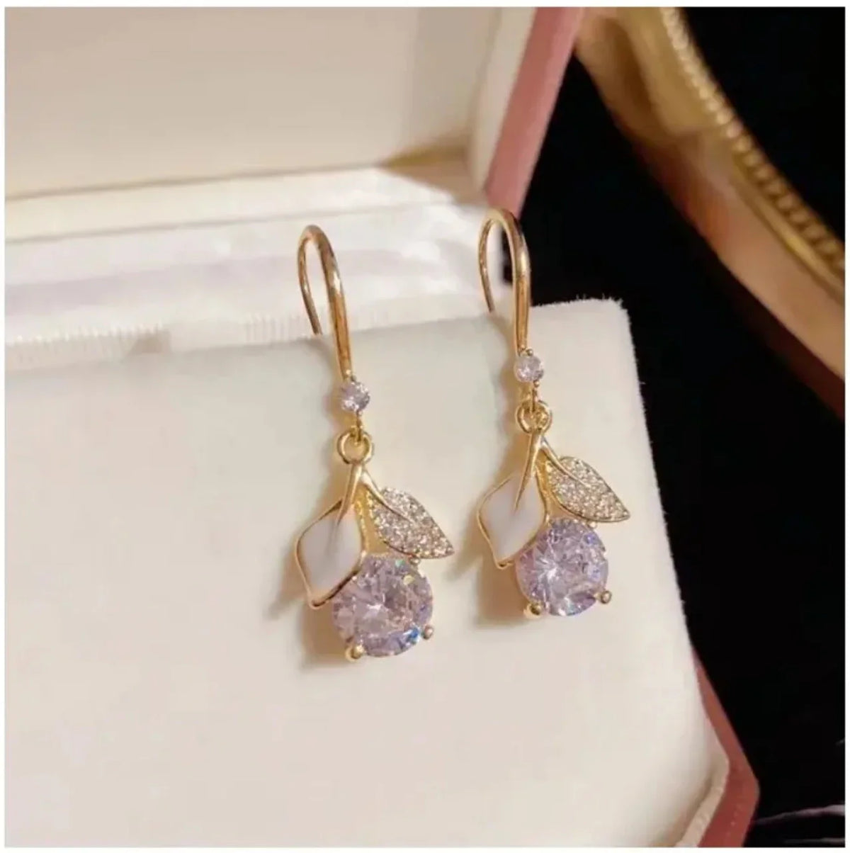 White Crystal Korean Design Earrings for Women Girls