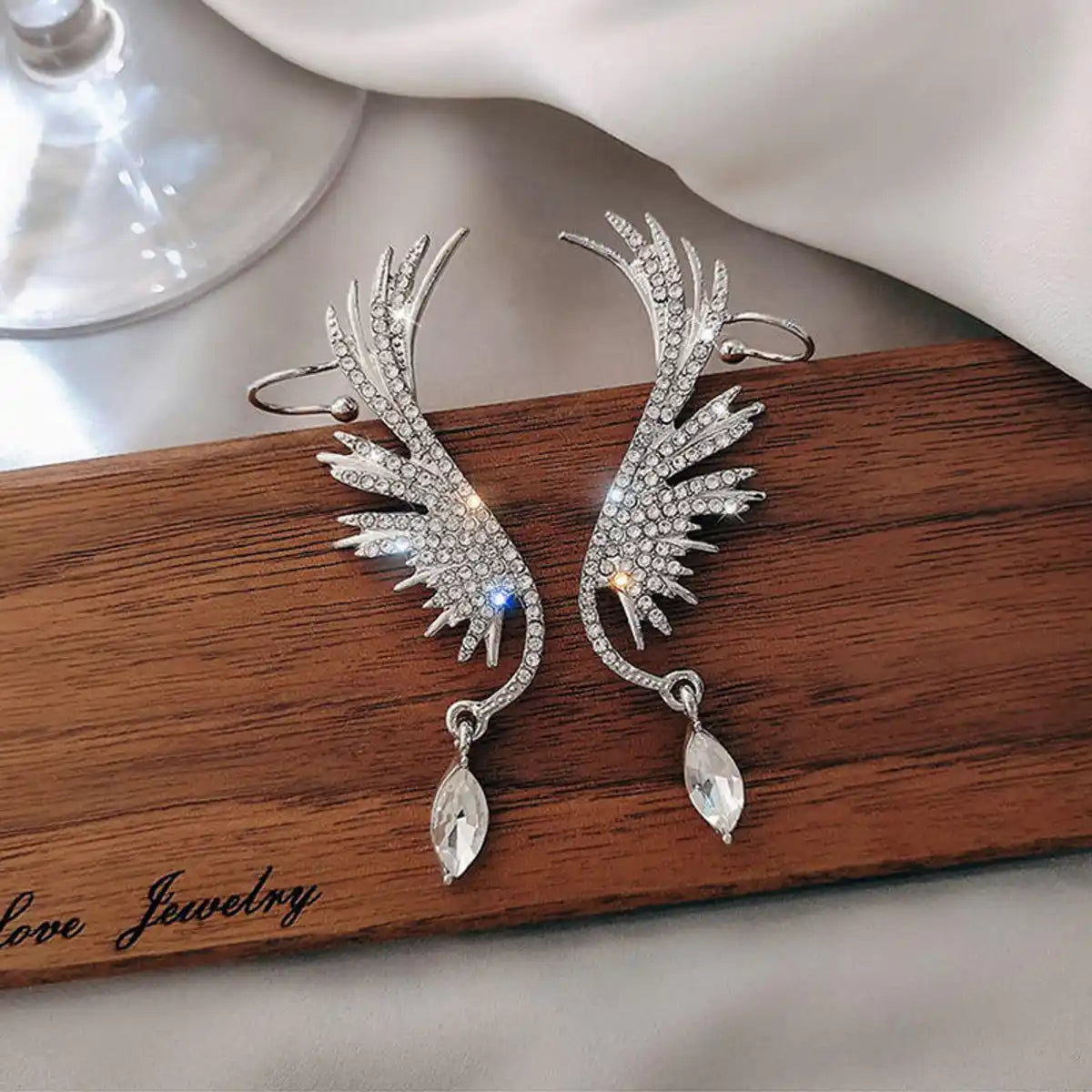 Crystal Phoenix Wing Silver Earrings Elegant Fashion Women
