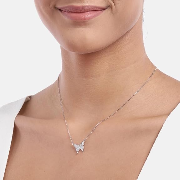 Delicate Butterfly Chain Necklace – Lightweight Silver Plated