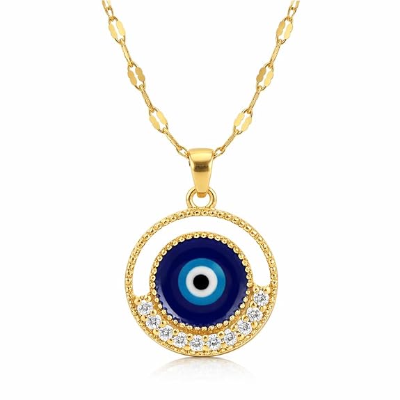 Gold Finish Blue Evil Eye Necklace – Anti-Tarnish