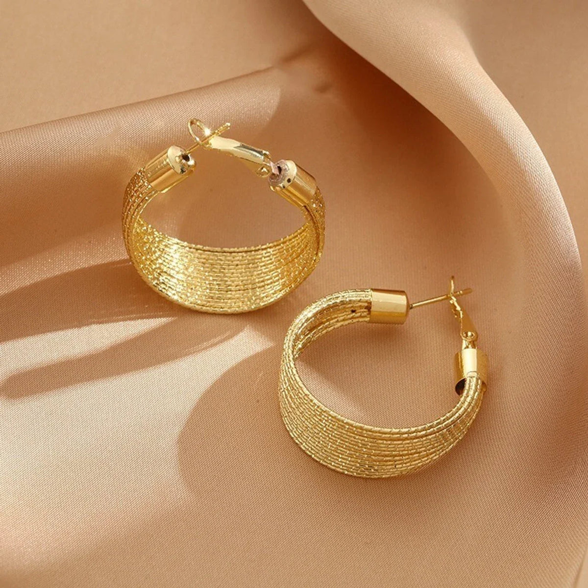 Gold Tone Circular Hoop Earrings Stylish