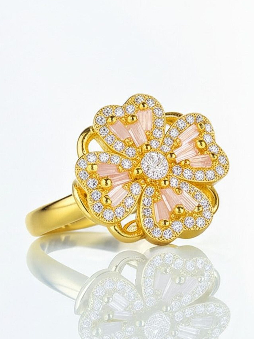 Gold‑Plated Rotating CZ Clover Adjustable Ring