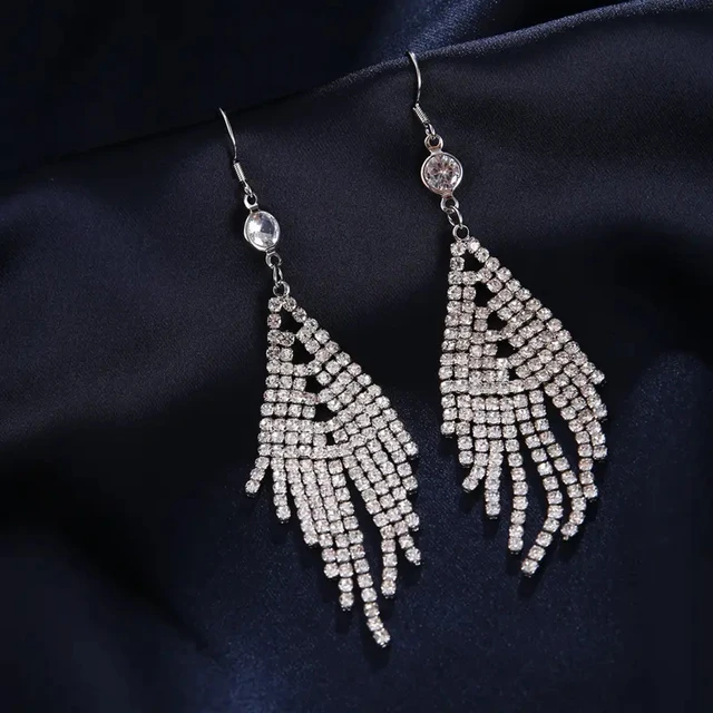 Elegant Long Tassel Drop Rhinestone Crystal Earrings