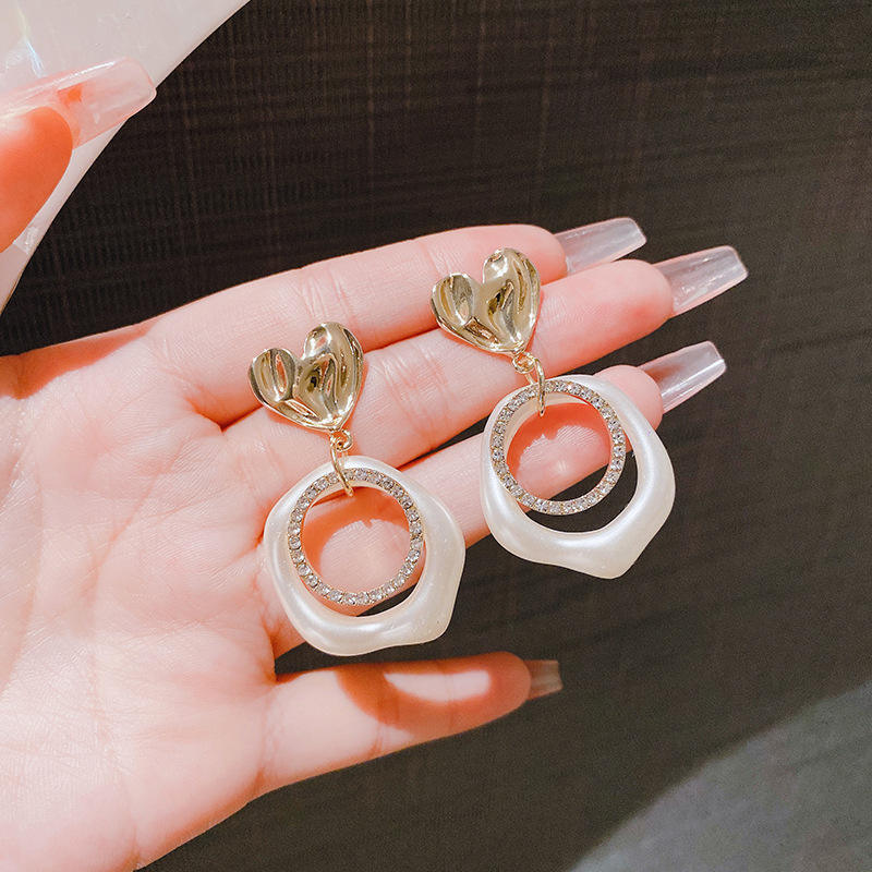 Gold-Toned & White Classic Drop Earrings