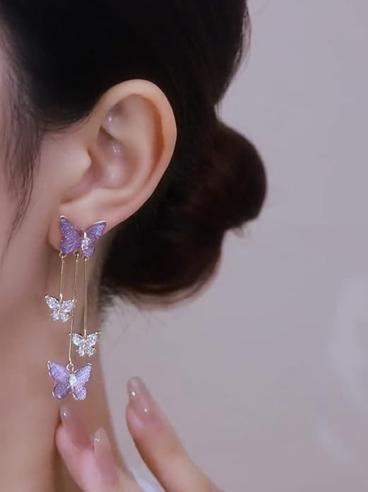 Stylish Purple Butterfly Drop Earrings for Women Fashion