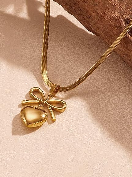 Gold Plated Bow Knot Heart Pendant Chain