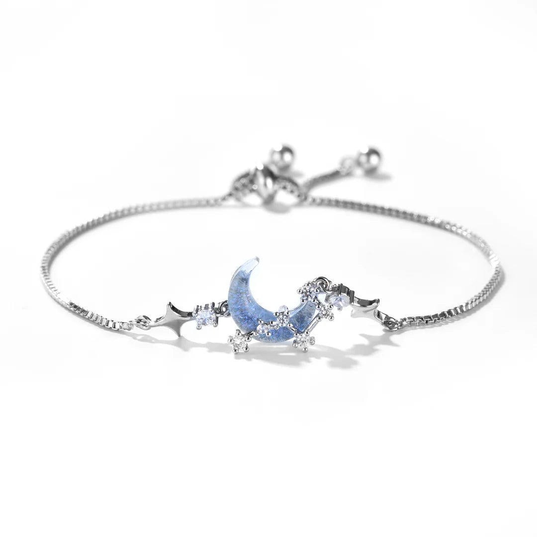 Midnight Blue Crescent Moon & Star Charm Bracelet