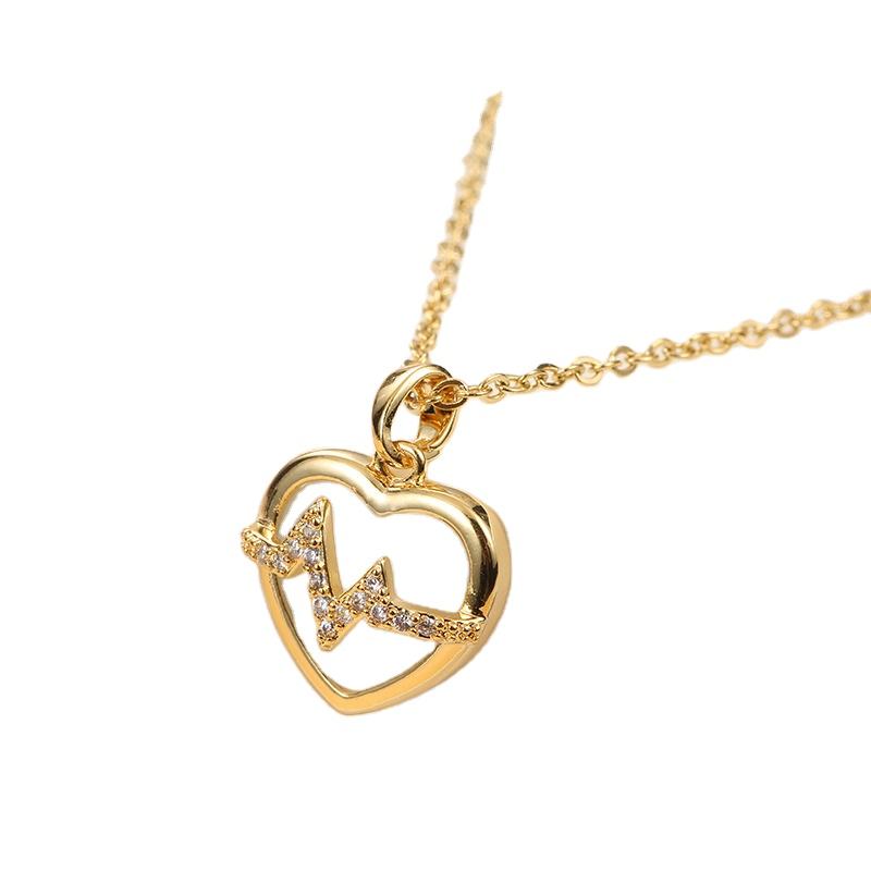 Gold-Plated Heart Necklace Mother of Pearl Crystal Design