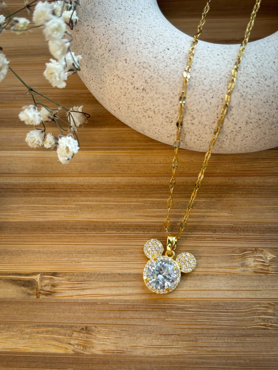 Mickey Mouse Gold-Plated Cubic Zirconia Necklace