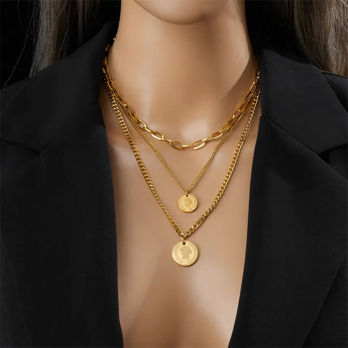 Stainless Steel Coin Layer Bracelet Necklace Set