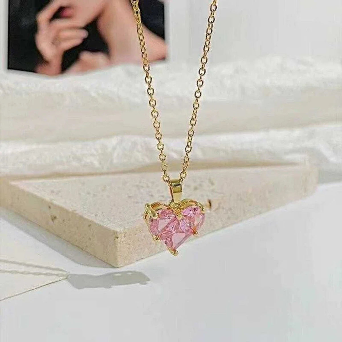 Blush Heart Gold Pendant Necklace – Soft & Elegant