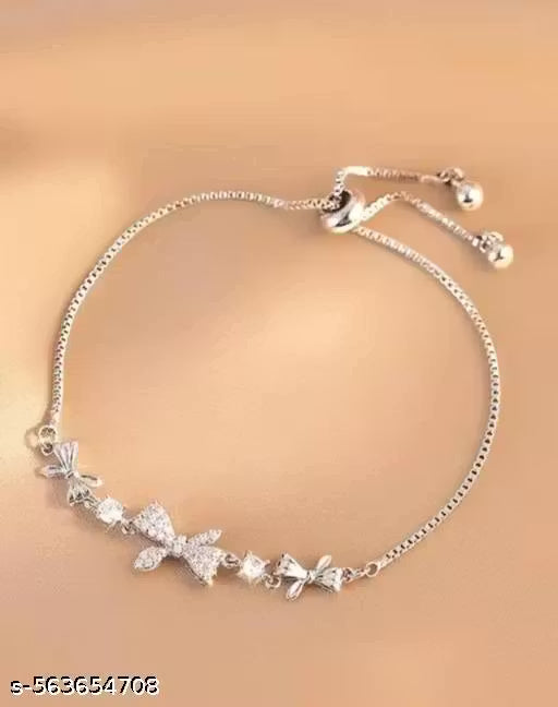 Silver Butterfly Charm Cubic Zirconia Adjustable Bolo Bracelet