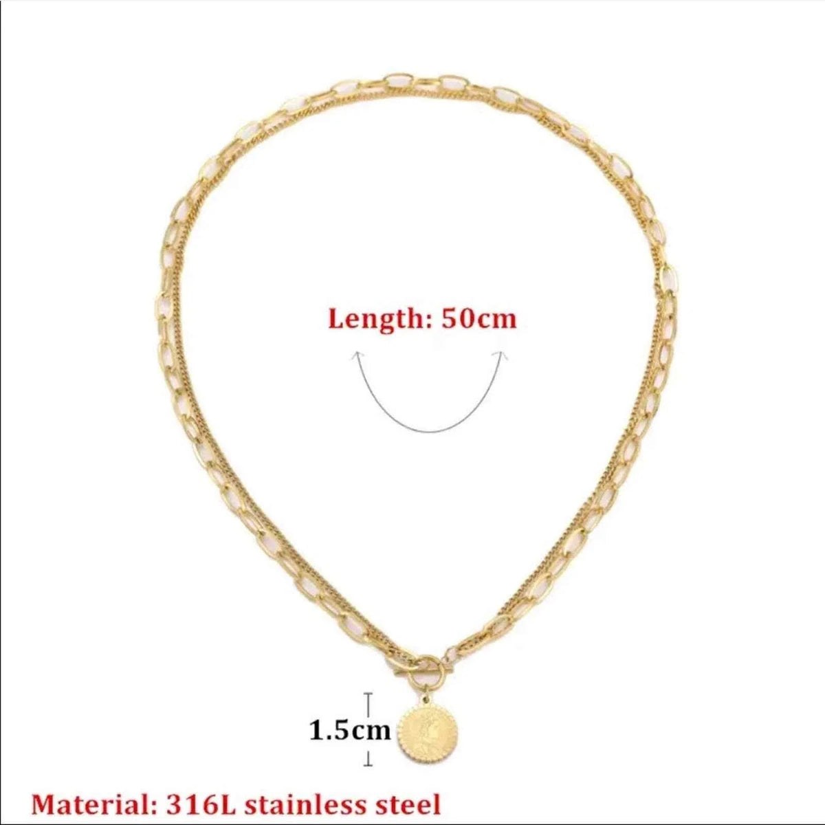 Queen's Coin Gold Pendant – Double Link Chain