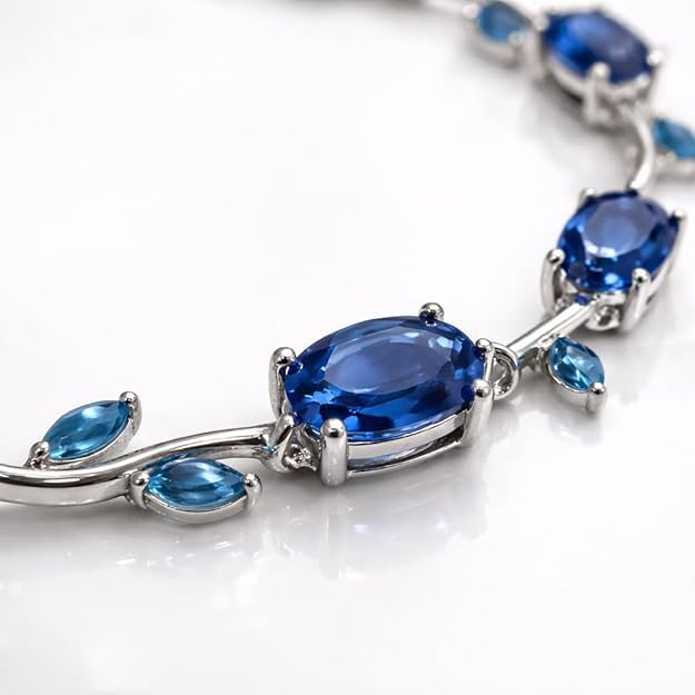 Tulip Blue Crystal Bracelet for Women | Silver-Plated Adjustable Bracelet