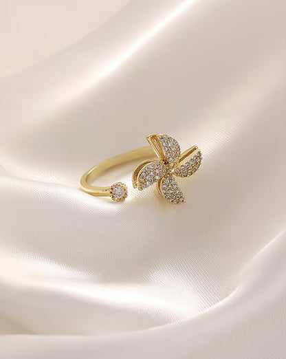 Women Gold Stone Windmill Adjustable Rotating Ring