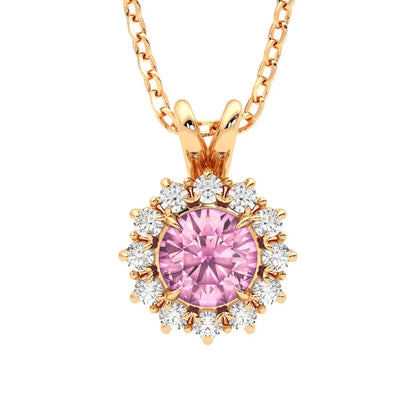 Gold Plated Pink CZ Floral Pendant Necklace