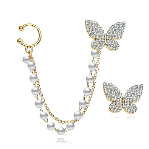 Gold Plated Korean Butterfly Pearl Stud Earrings Women