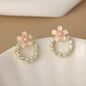 Gold Plated Crystal Flower Stud Earrings Korean Style Women
