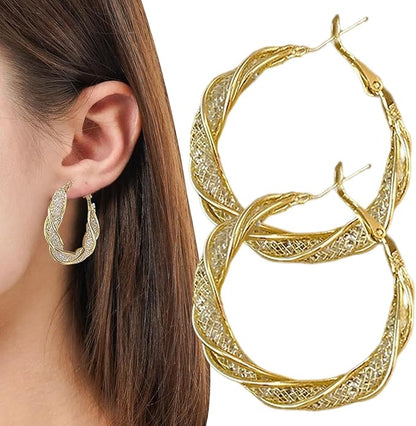 Stylish Gold Plated Twisted Hoop Earrings for Women