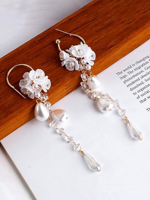 Flowra Gold Tone Round Hoop Pearl Drop Earrings