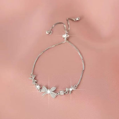 Silver Butterfly Charm Cubic Zirconia Adjustable Bolo Bracelet