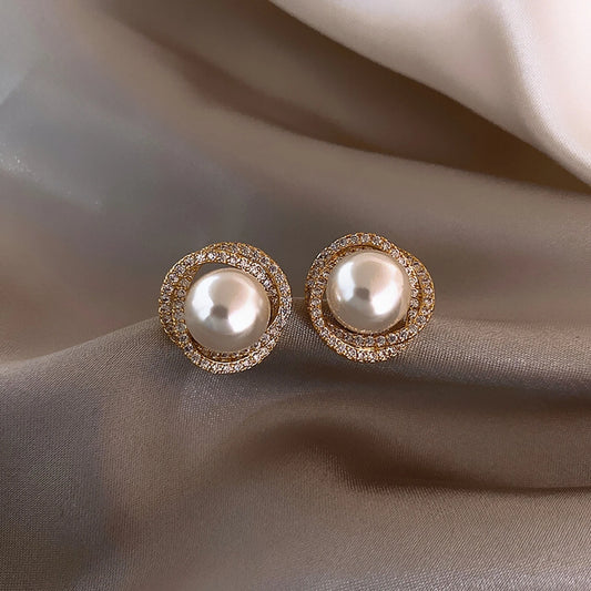 Gold-Plated Pearls Contemporary Studs Earrings