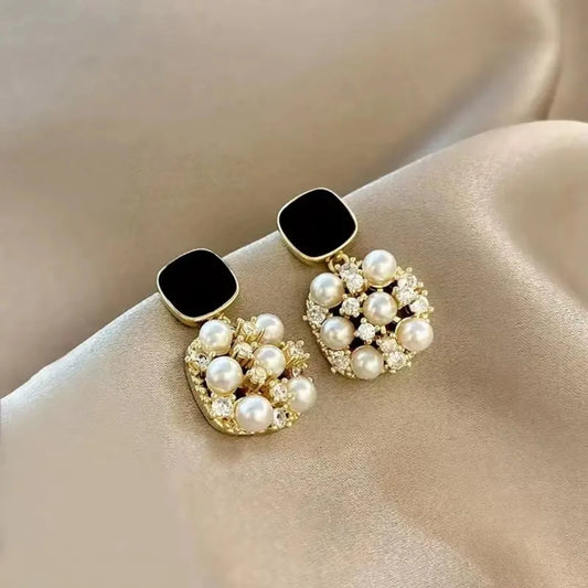 Gold-Plated Crystals Studded Contemporary Drop Earrings
