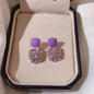 Premium Purple Square Crystal Earrings Korean Style Jewelry