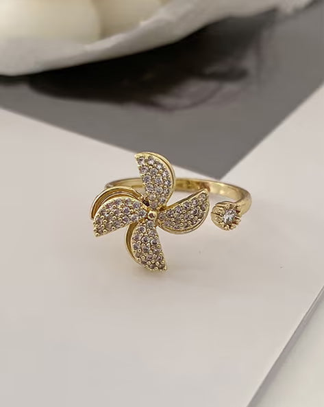 Women Gold Stone Windmill Adjustable Rotating Ring