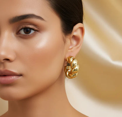 Gold Plated Chunky Hoop & Statement Earrings Combo