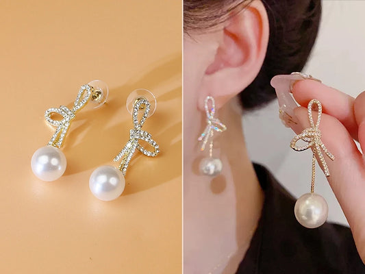 Korean Gold-Plated Crystals Studded & Pearls Beaded Circular Drop Earrings