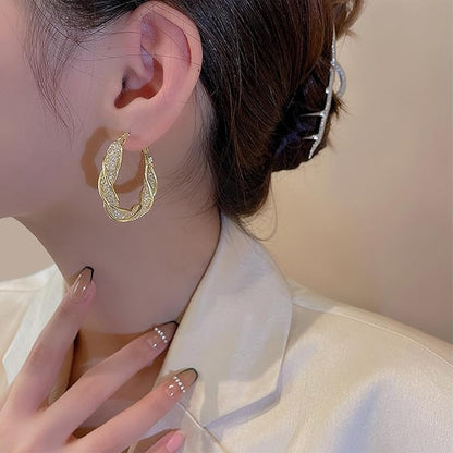 Stylish Gold Plated Twisted Hoop Earrings for Women