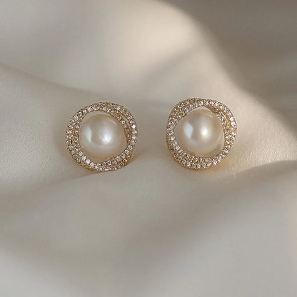 Gold-Plated Pearls Contemporary Studs Earrings