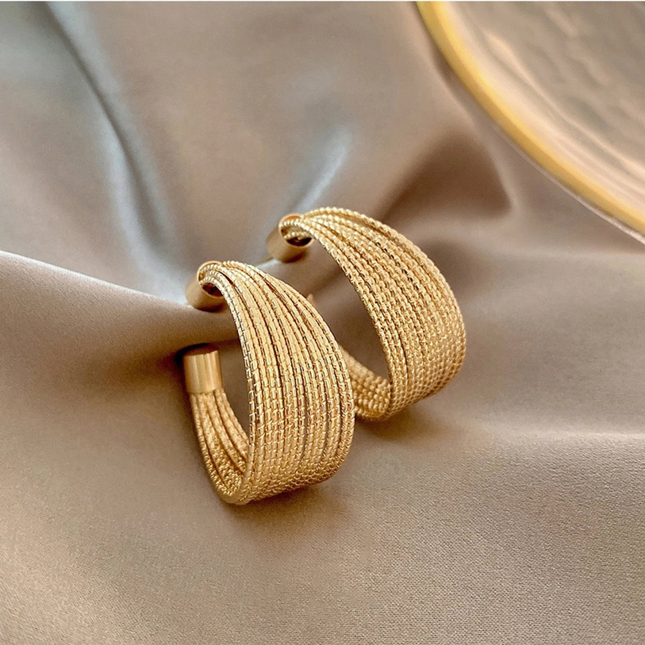 Gold Tone Circular Hoop Earrings Stylish