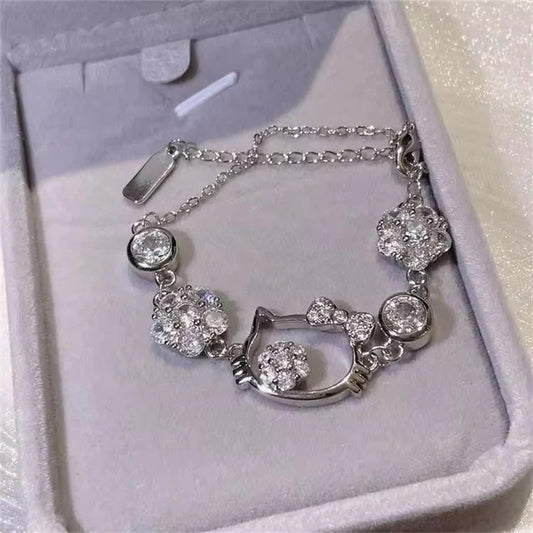 Cute Cat Kitty Charm Adjustable Sparkling Bracelet Women