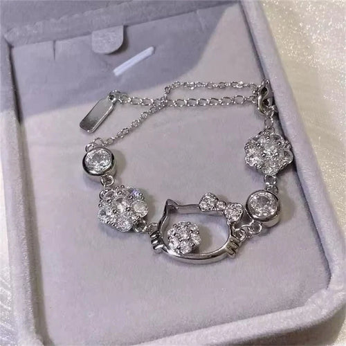 Cute Cat Kitty Charm Adjustable Sparkling Bracelet Women