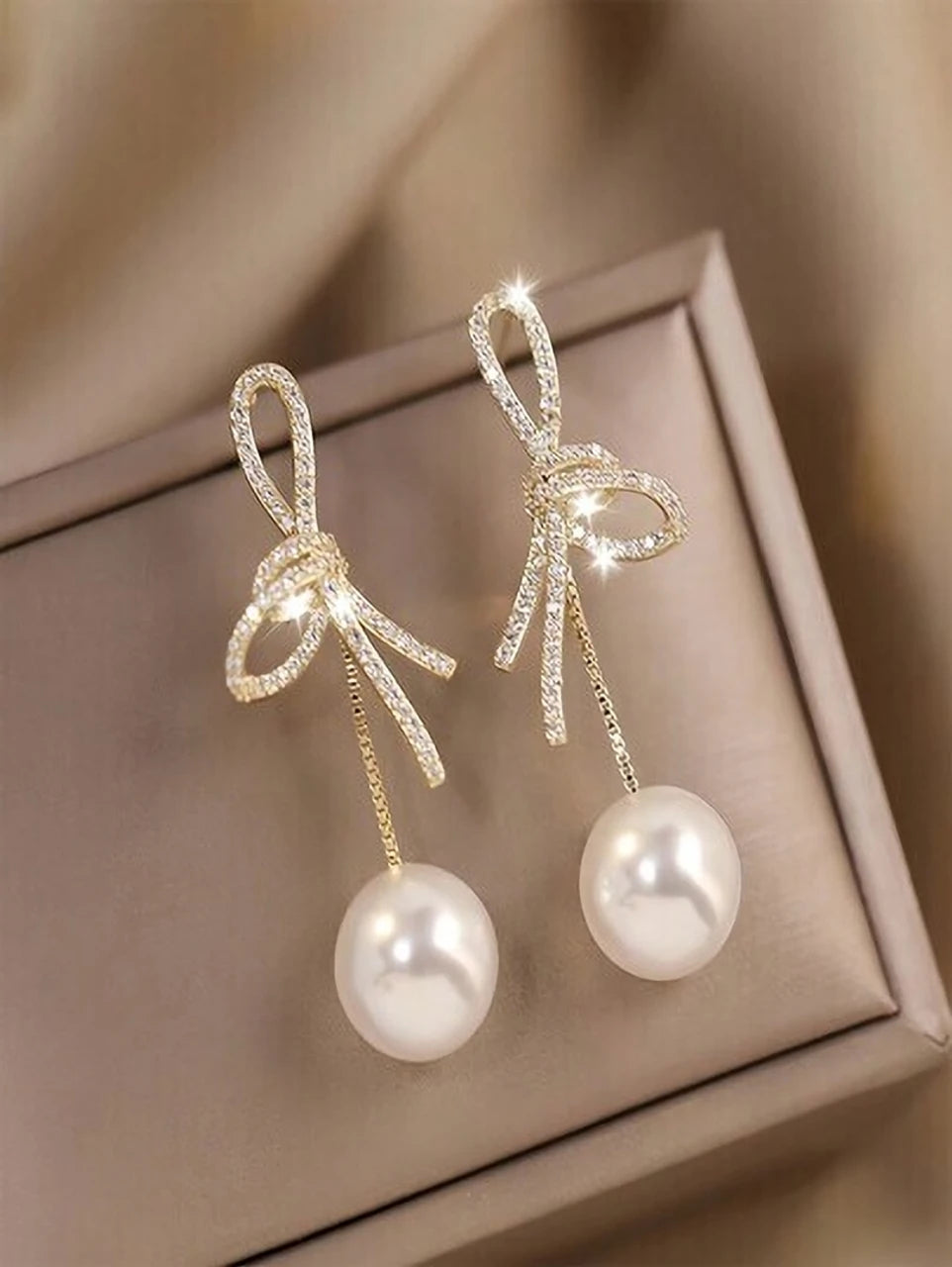 Korean Gold-Plated Crystals Studded & Pearls Beaded Circular Drop Earrings