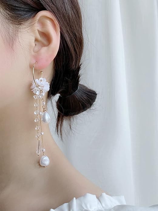 Flowra Gold Tone Round Hoop Pearl Drop Earrings