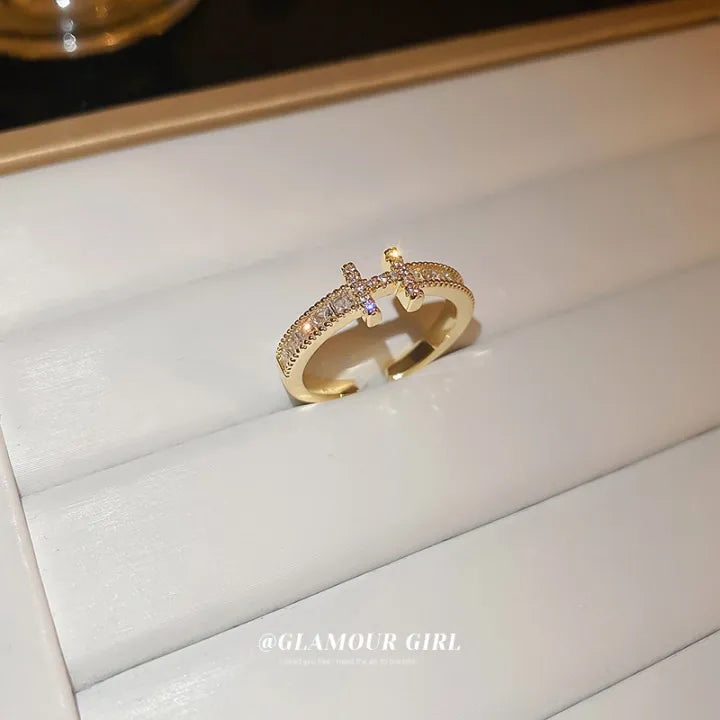 Flowra Gold Plated H Letter Zircon Ring