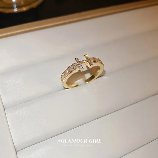 Flowra Gold Plated H Letter Zircon Ring