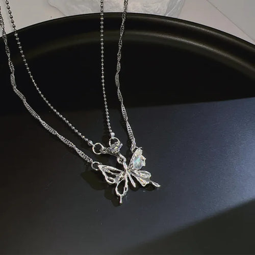 Butterfly Rhodium Silver Necklace Set
