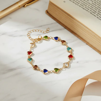 Flowra rainbow heart charm bracelet colorful crystal jewelry.