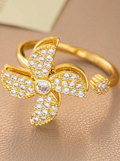 Women Gold Stone Windmill Adjustable Rotating Ring