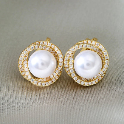 Gold-Plated Pearls Contemporary Studs Earrings